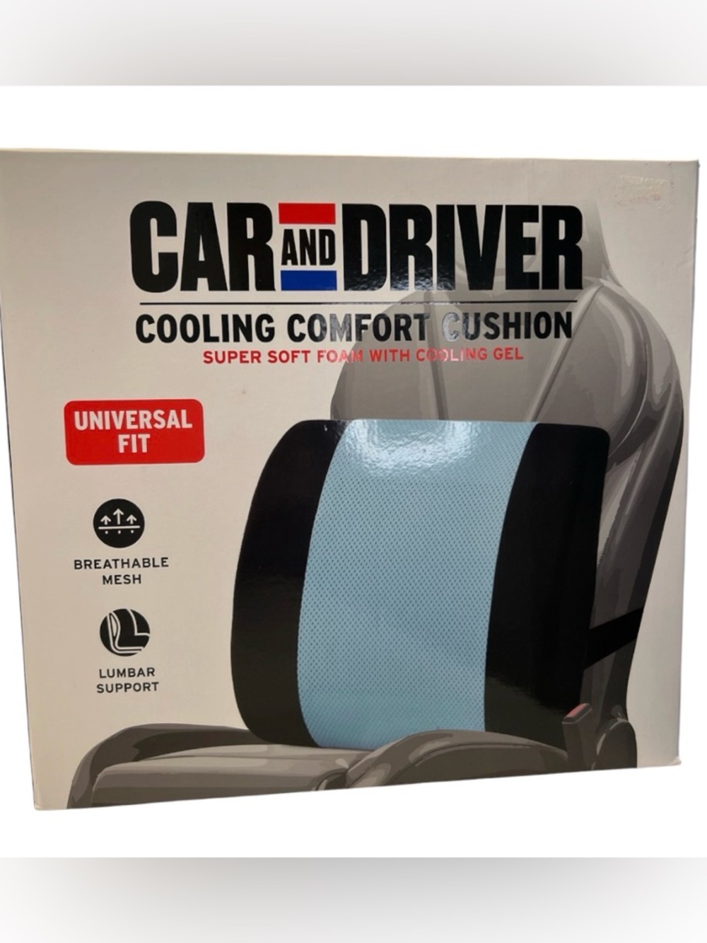 Car and Driver Cooling Comfort Cushion - Light Blue and Black NIB